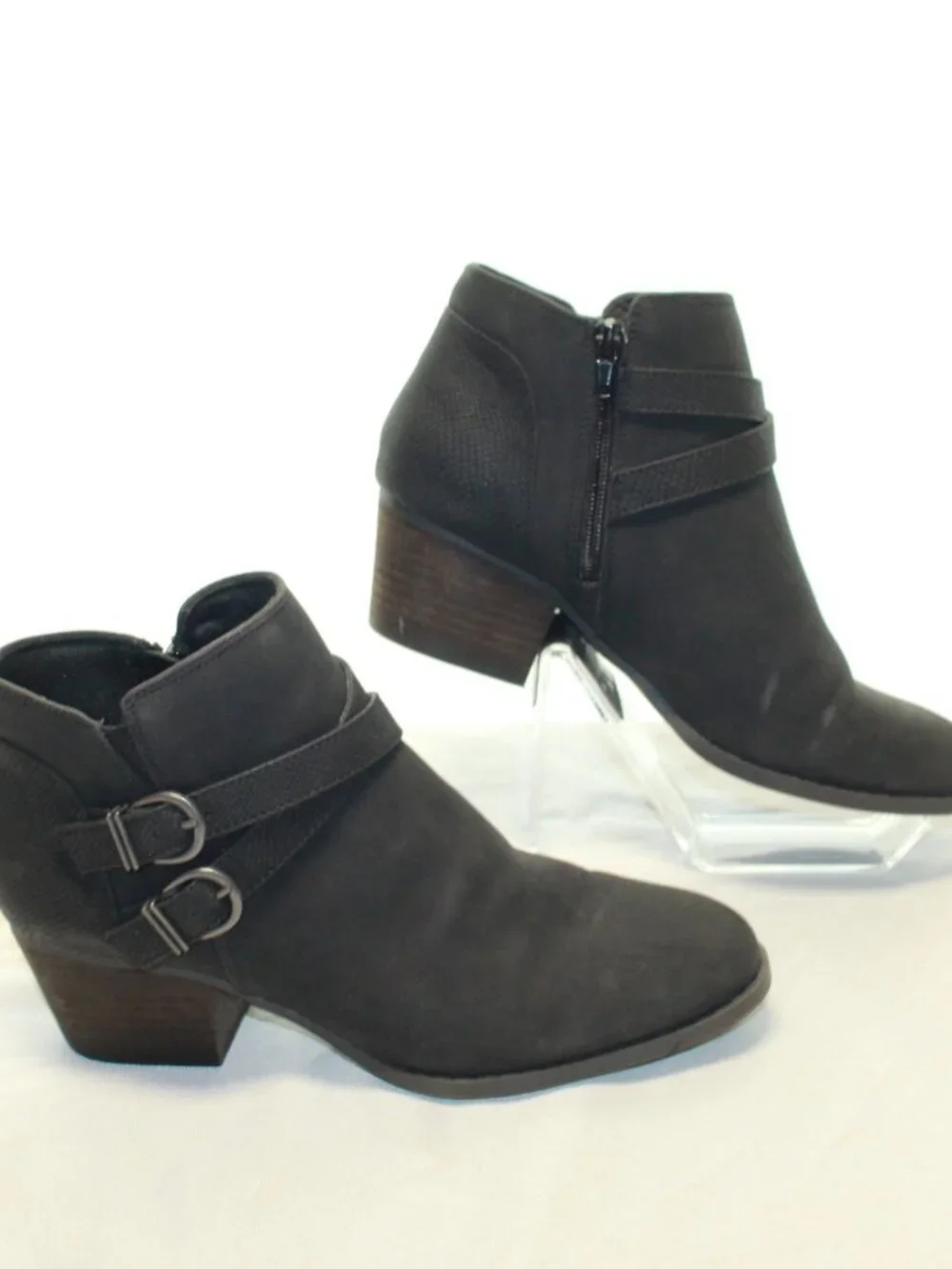 Life Stride SZ 8.5M Black Blaire Western Buckle Faux Nubuck  Side Zip Ankle Boot